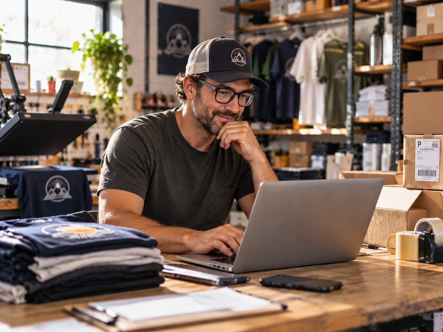 Small business owner working in a product fulfillment studio