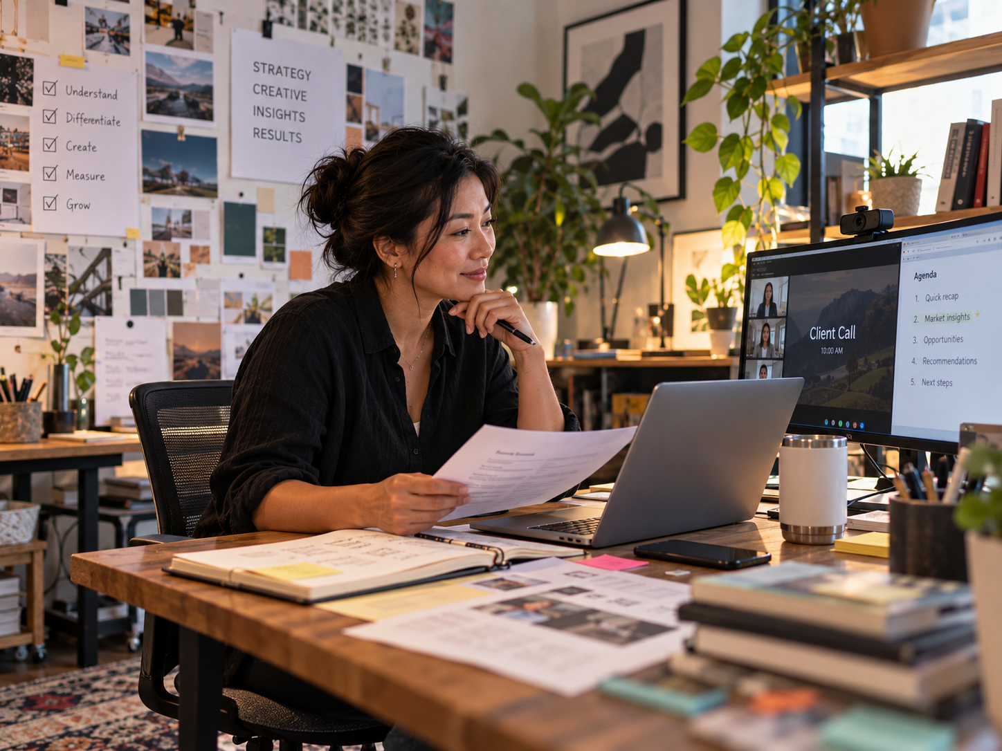 Agency strategist preparing for a client call